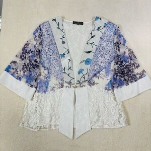 Vintage Violet Kay Blue White Silk Blend Burnout Lace Patchwork Jacket Size S